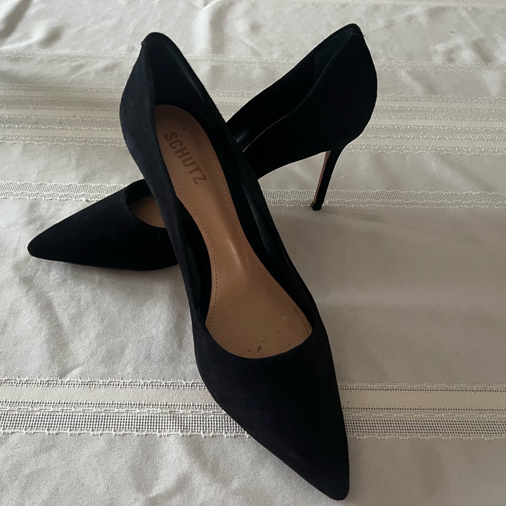 SCHUTZ Black Suede Pointed-Toe Stiletto Heels